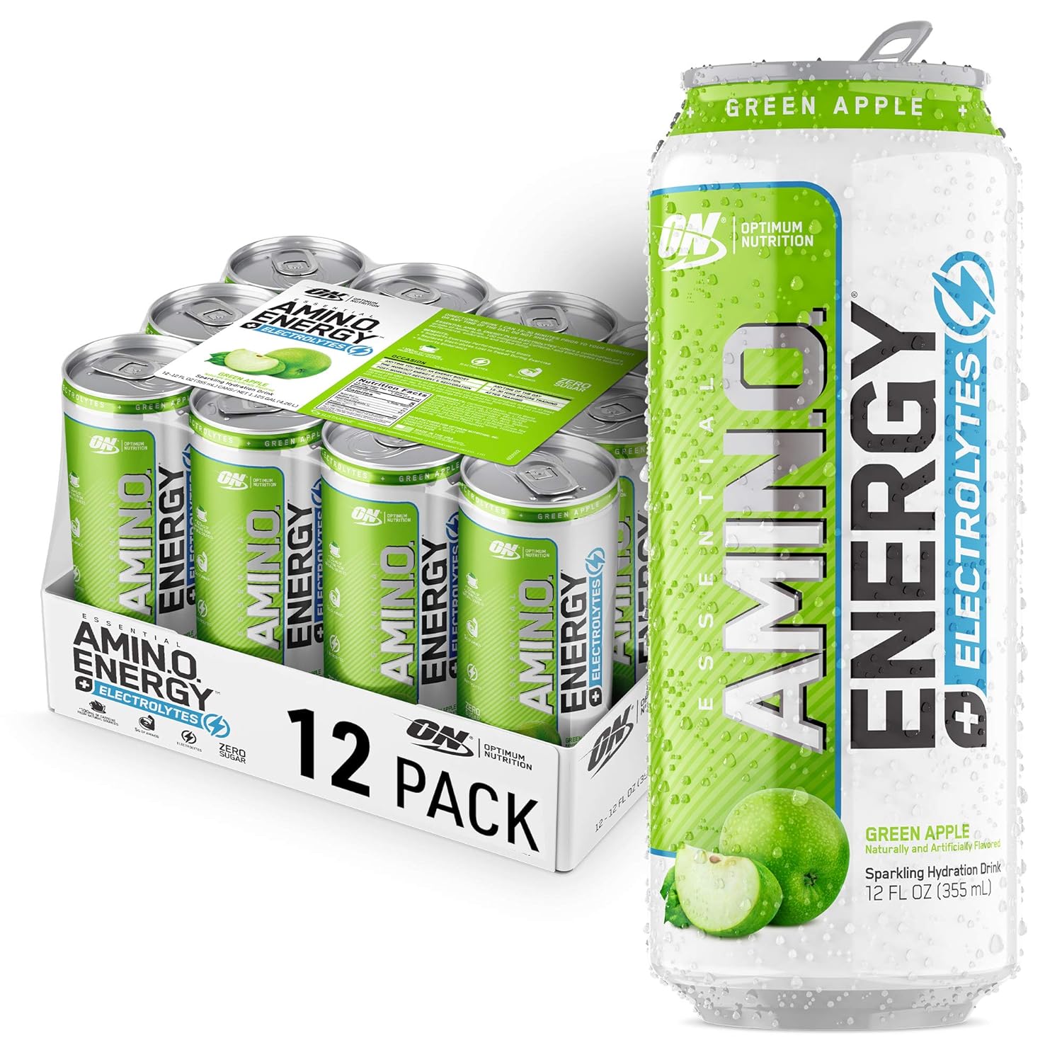 Optimum Nutrition Amino Energy Drink + Electrolytes for Hydration - Sugar Free， Amino Acids， BCAA， Keto Friendly， Sparkling Drink - Blueberry Lemonade， Pack of 12 (Packaging May Vary) - Image 1